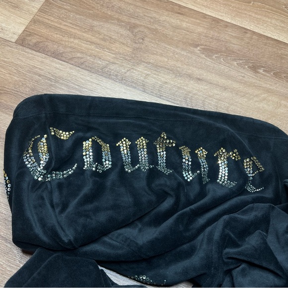 Juicy Couture Track Suit Luxe Velour  XSmall Black Y2K Hoodie Zip Jumpsuit Cozy - Picture 8 of 9